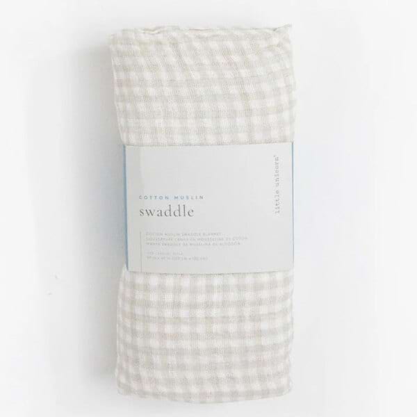 Little Unicorn Muslin Swaddle Tan Gingham