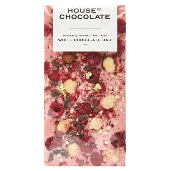 Raspberry Hazelnut Cacao White Choc Bar 95g